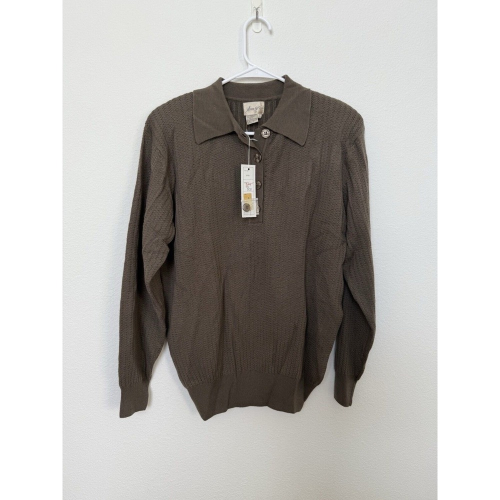 NWT Vintage Ann Wi Wool Blend Collared Sweater Brown/Gray Large‎